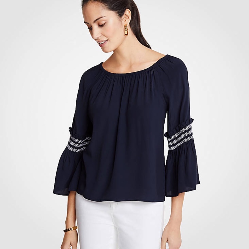 Ann Taylor women's Navy Bell Sleeve BLOUSE Top XL